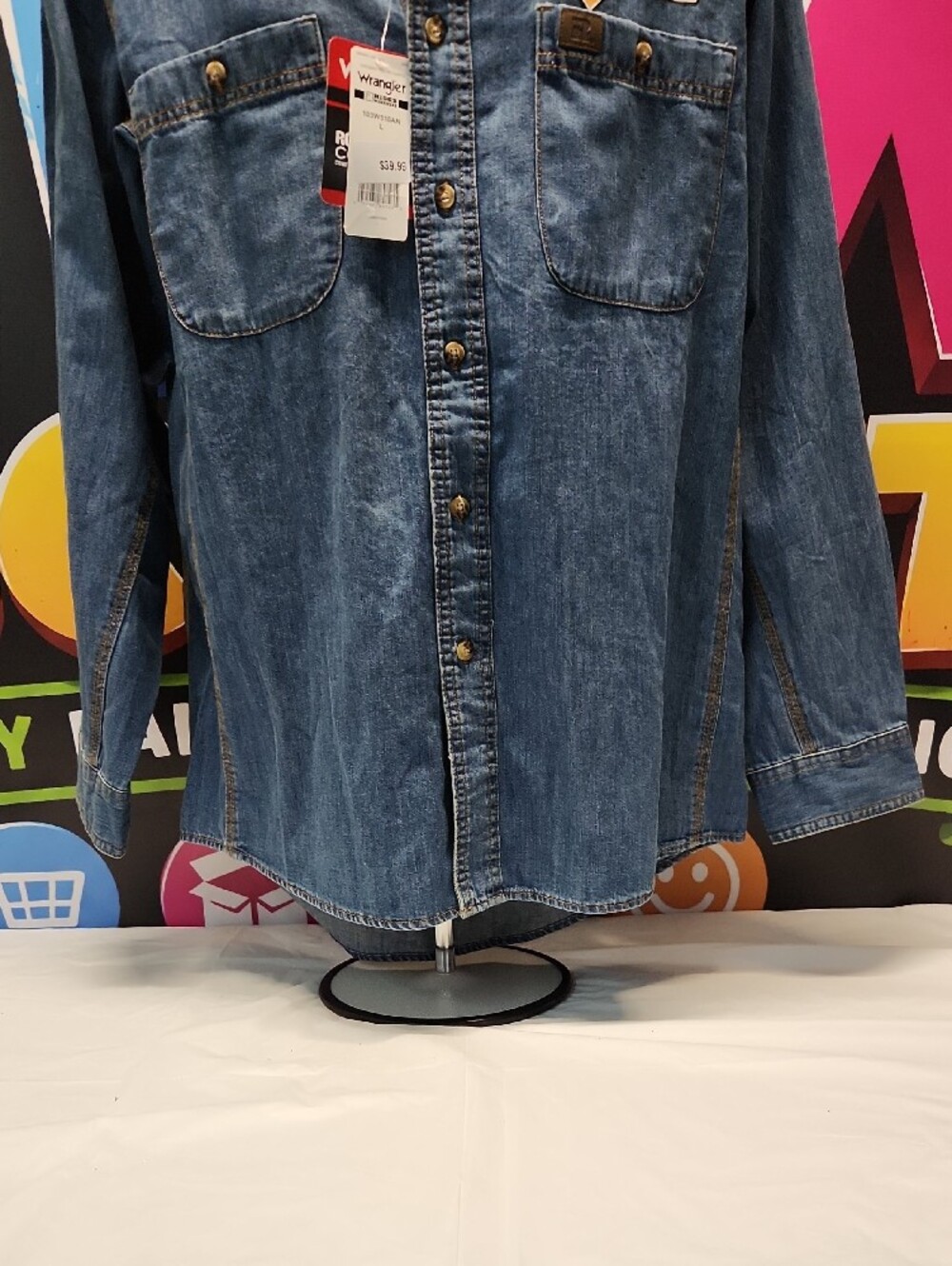 Wrangler Riggs Workwear Blue Denim Button-Front Work Shirt (L) NWT - Picture 3 of 12